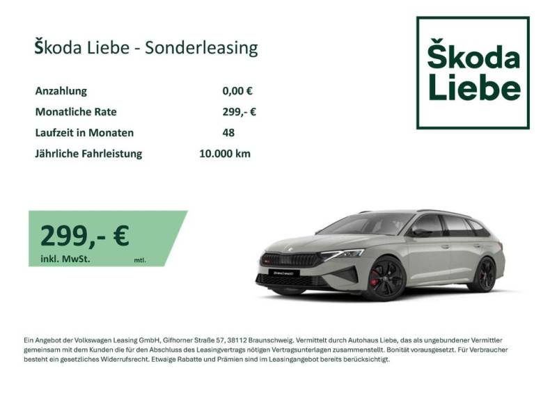 Skoda OCTAVIA COMBI RS 2,0TSI  299€ MTL LEASING RATE%%