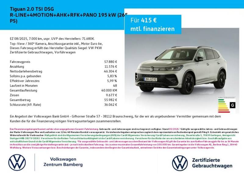Volkswagen Tiguan 2.0 TSI DSG R-LINE+4MOTION+AHK+RFK+PANO