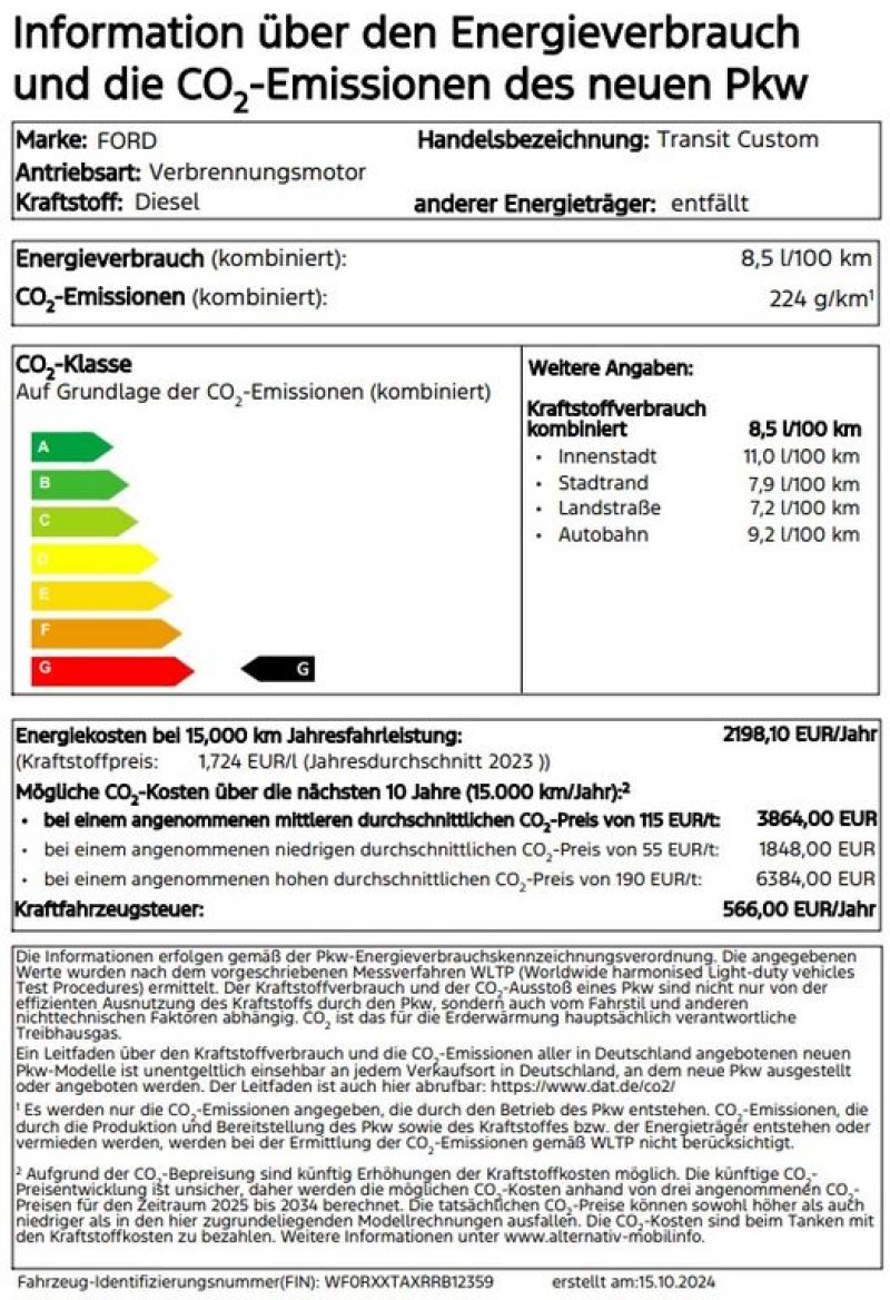 Ford Transit Custom 320 L1H1 LKW 4x4 Autm. Trend