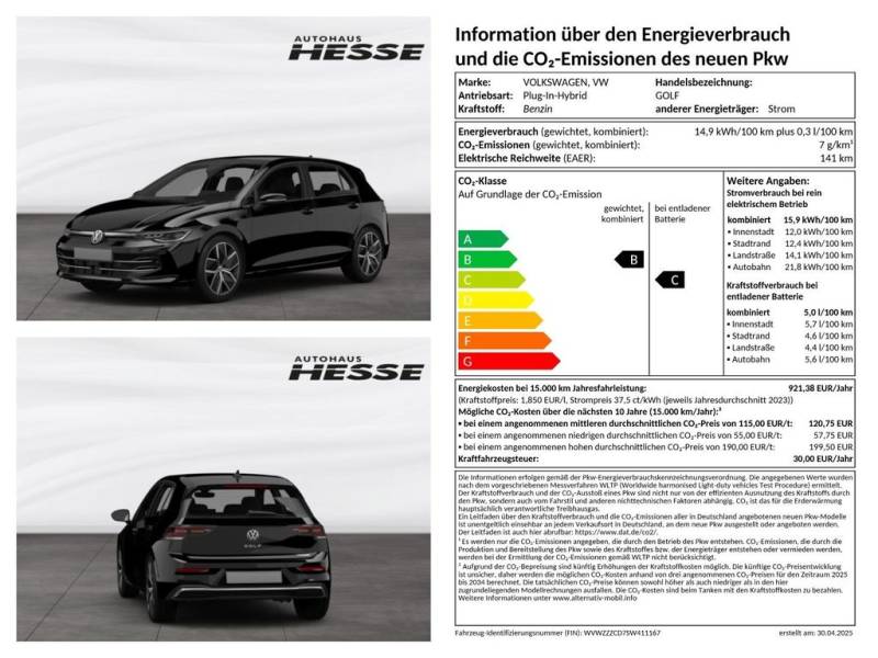 Volkswagen Golf Style 1,5 l eHybrid OPF 110 kW (150 PS) / 8