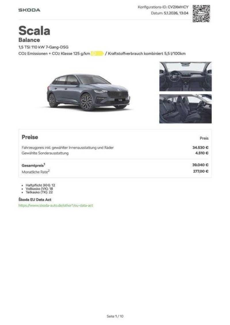 Skoda Scala Scala 1.5 TSI DSG Balance incl. BlackuDesi